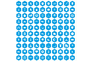 100 baseball icons set blue