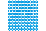 100 basketball icons set blue
