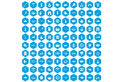 100 BBQ icons set blue
