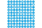 100 beach icons set blue