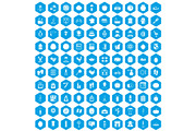 100 beauty product icons set blue