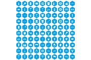 100 beer icons set blue