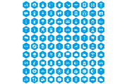 100 bicycle icons set blue