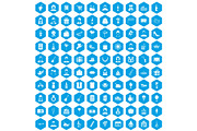100 birthday icons set blue