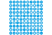 100 book icons set blue