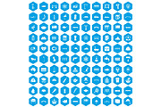 100 bridge icons set blue