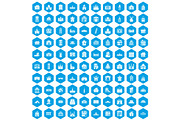100 building icons set blue