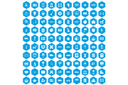 100 bus icons set blue