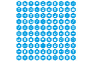 100 business strategy icons set blue