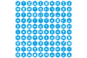 100 cafe icons set blue