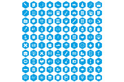 100 calculator icons set blue