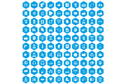 100 call center icons set blue