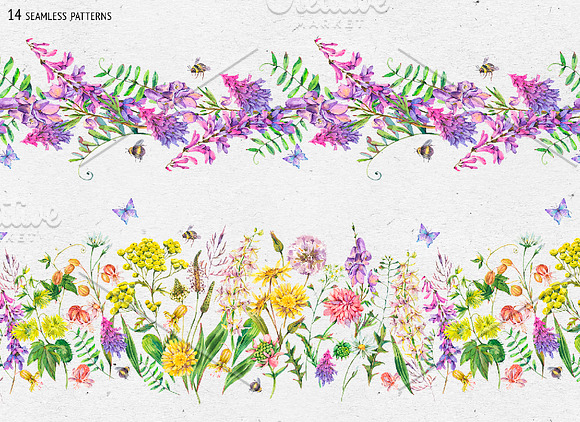 Watercolor meadow herbs&flowers in Illustrations - product preview 16