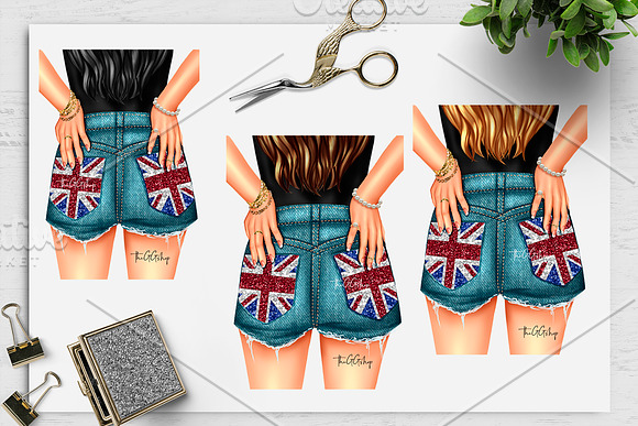 Uk flag girl Cliparts in Illustrations - product preview 1