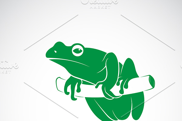 Vector of green frog on tree branch.