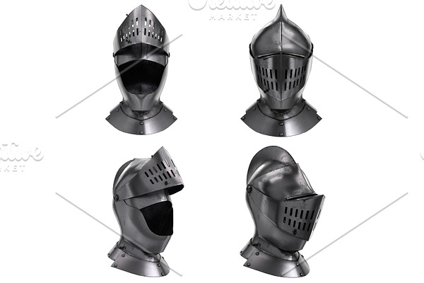 Set of Medieval Knight Armet Helmet