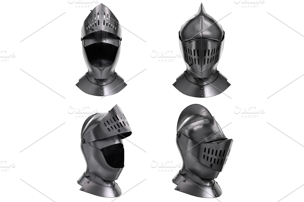 Set of Medieval Knight Armet Helmet in People - product preview 8