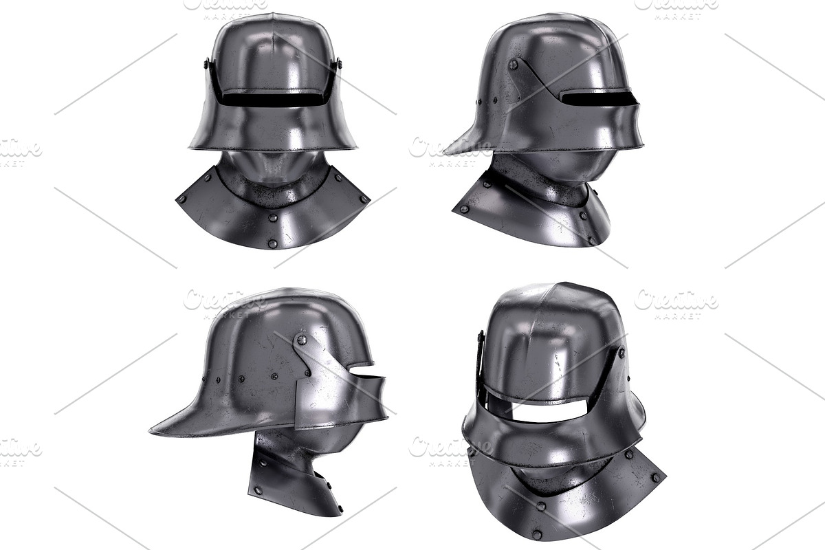 Set of Medieval Knight Sallet Helmet in People - product preview 8