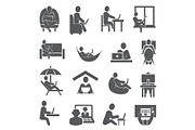 Work at home icons on white