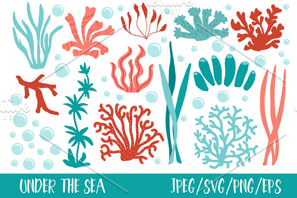 Unser the sea. Corals kelp clipart