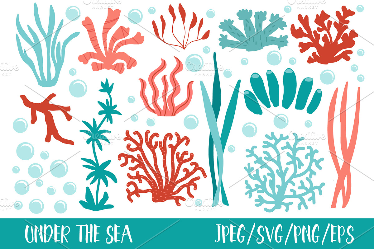Unser the sea. Corals kelp clipart in Illustrations - product preview 8
