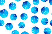 Blue dice, seamless pattern on white