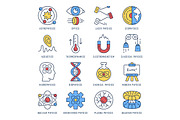 Physics branches color icons set