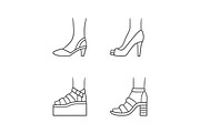 Women summer shoes linear icons set