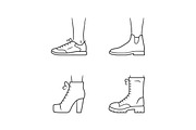 Women autumn shoes linear icons set