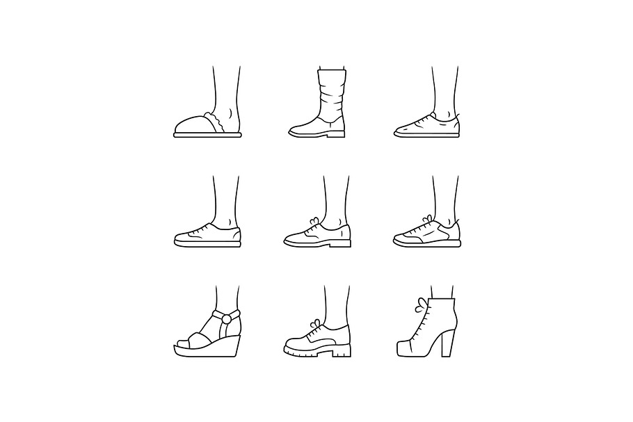 Women and men shoes linear icons set