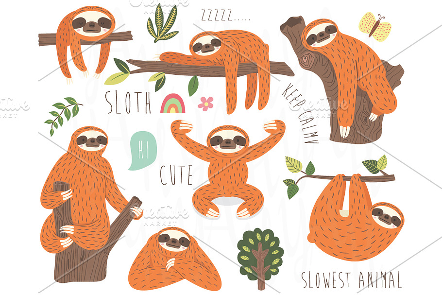 Cute Little Sloths Set in Illustrations - product preview 8