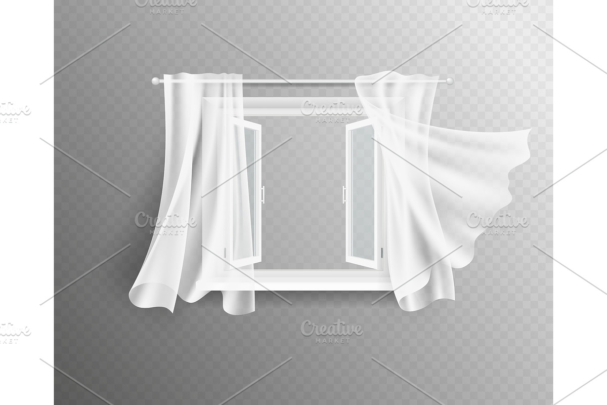 Open window. White frame with glass in Graphics - product preview 8