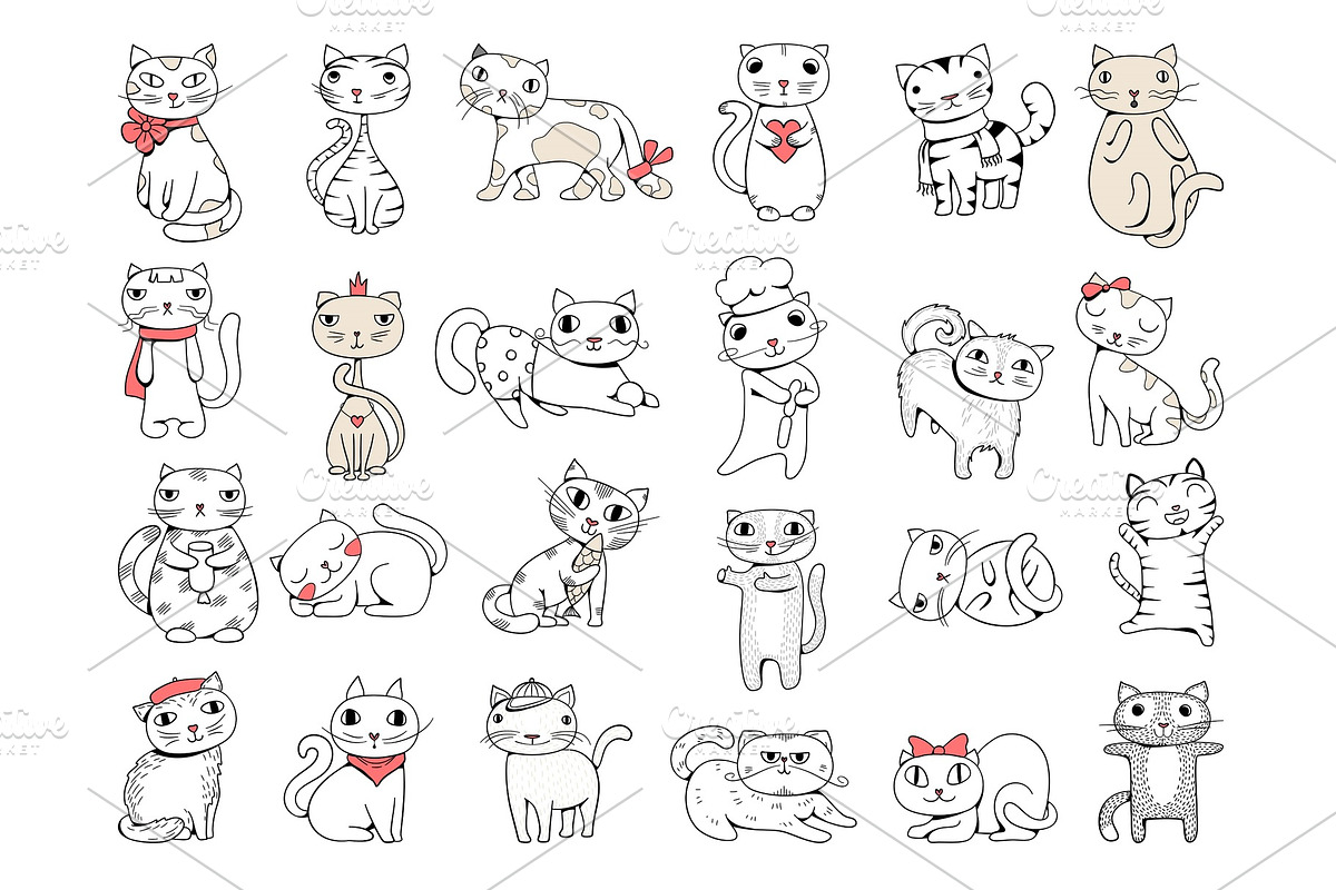 Cats. Domestic pets funny hand drawn in Graphics - product preview 8