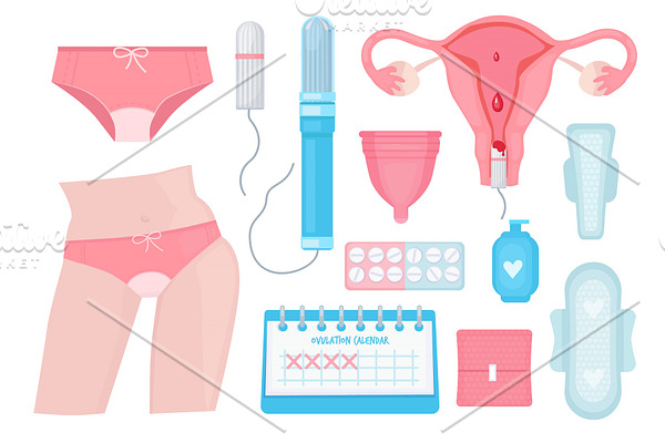 Feminine menstruation. Woman period