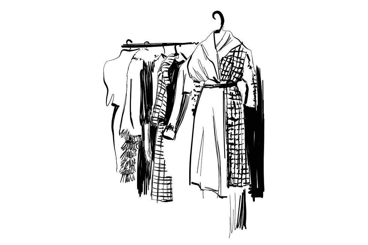 Clothes on hunger. Sketch in Illustrations - product preview 8