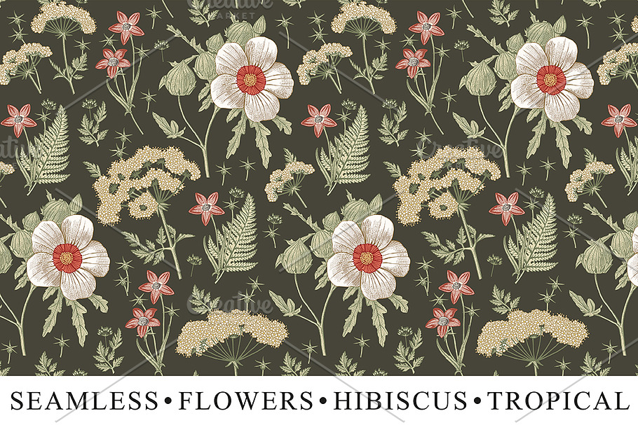 Seamless Flowers Hibiscus Tropical