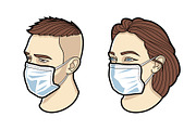 People in Respiratory Mask Vector
