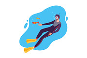 Man in Scuba Diving Suit Swimming