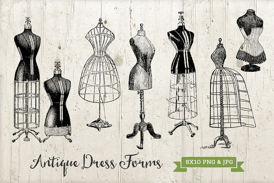 6 Vintage Dress Form Graphics Set