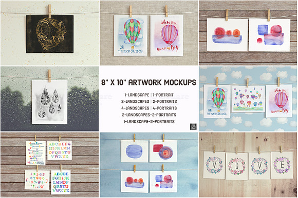 8x10 Artwork Mock Ups on Clothesline in Print Mockups - product preview 2
