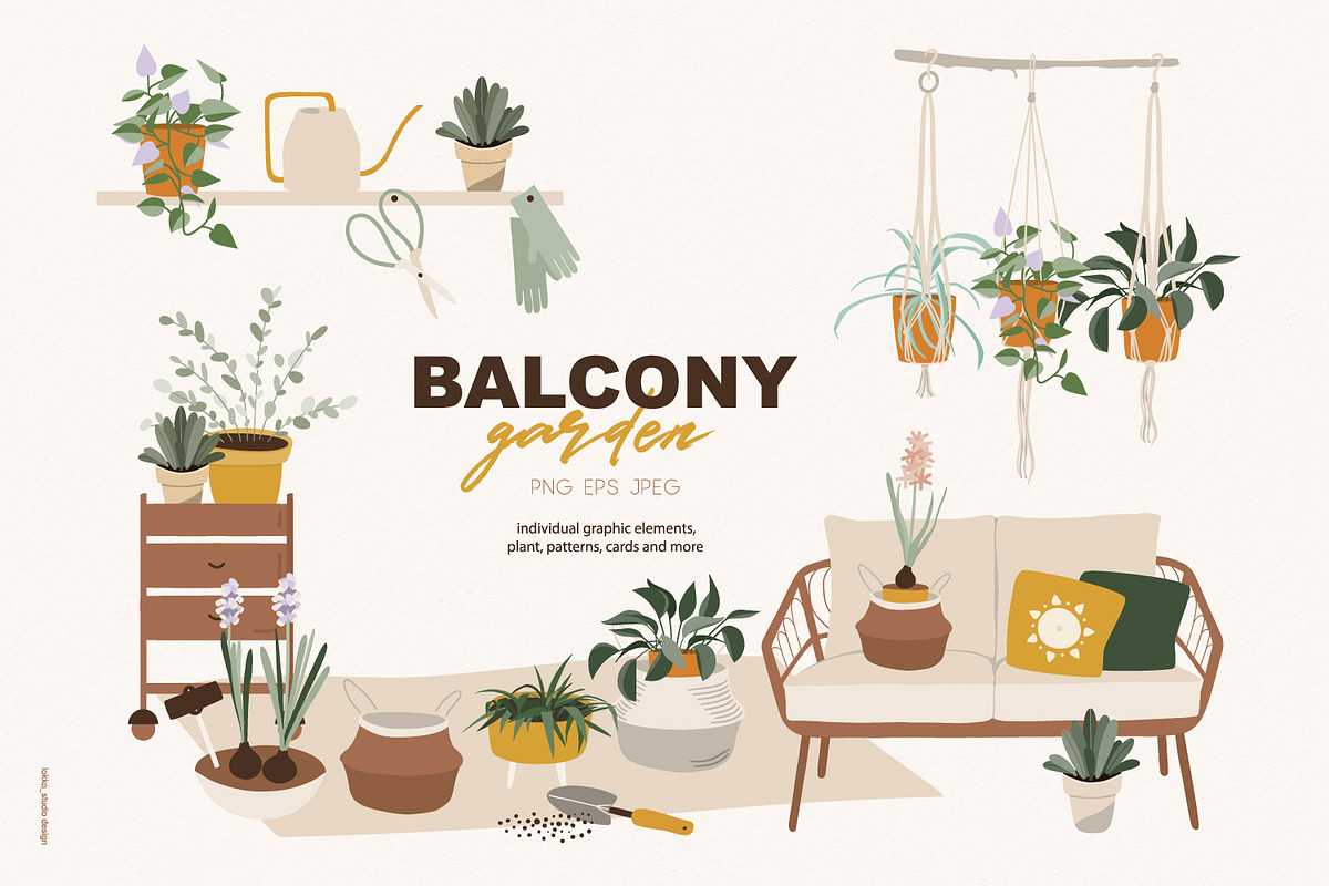 Balcony garden boho collection in Objects - product preview 8