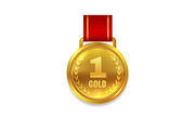 Winner gold medal. Prize with red