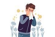 Sneezing man. Spring allergy