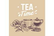 Sketch tea. Hand drawn objects for