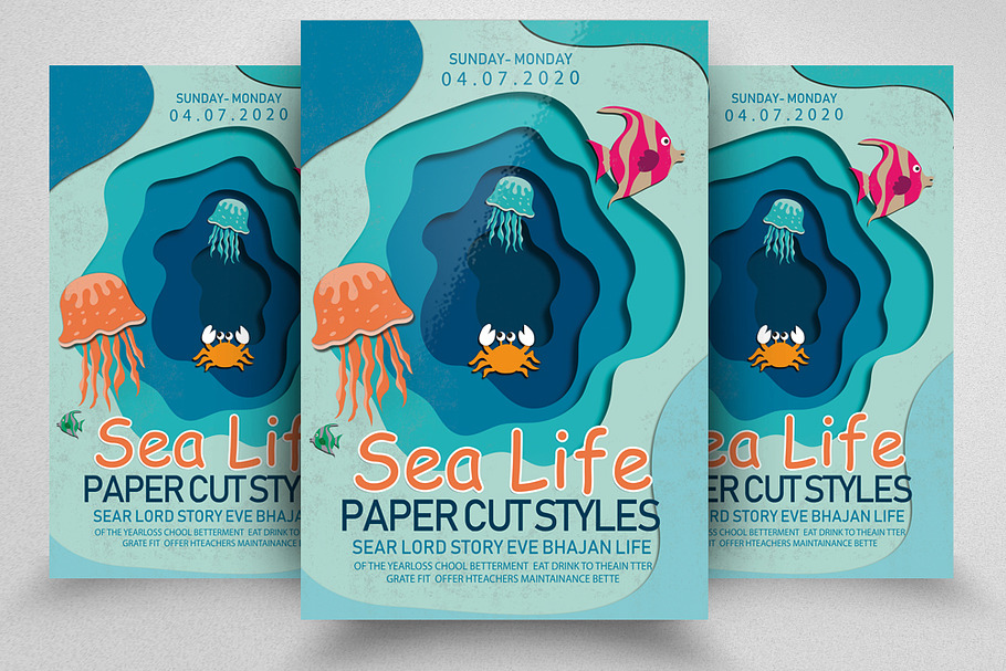 Sea Life Paper Cut Style Flyer in Flyer Templates - product preview 8