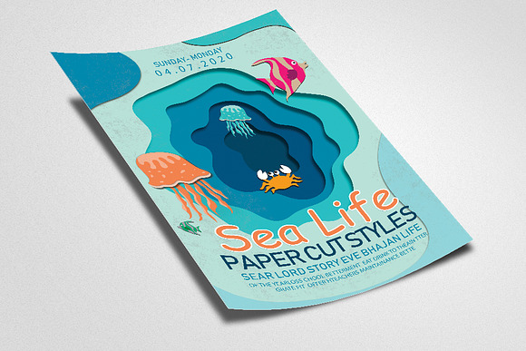 Sea Life Paper Cut Style Flyer in Flyer Templates - product preview 1