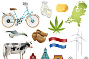 Netherlands travel icon set