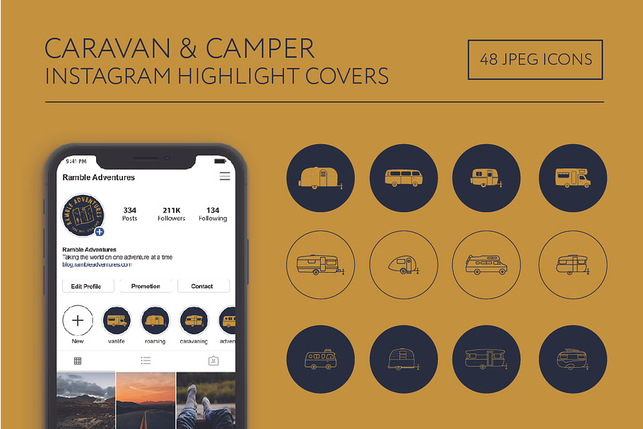 caravan & campers instagram covers in Icons - product preview 8