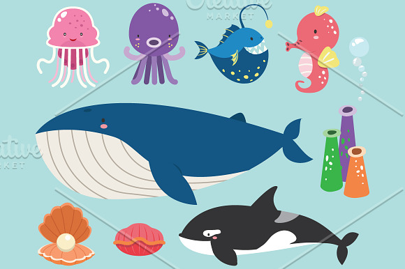 Cute Sea Life Collection Set in Illustrations - product preview 1