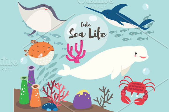 Cute Sea Life Collection Set in Illustrations - product preview 2